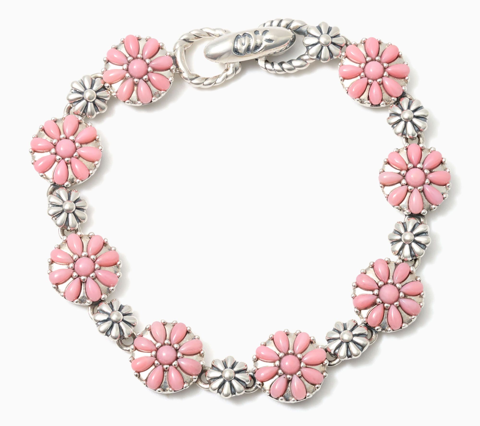American West Sterling Silver Gemstone Concha Flower Bracelet