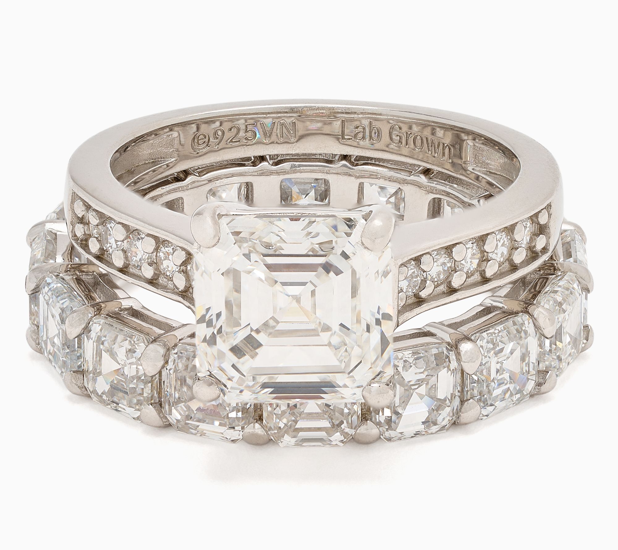 Fire Light Lab Grown Diamonds 10 cttw Asscher Cut Ring Set, Sterling Silver