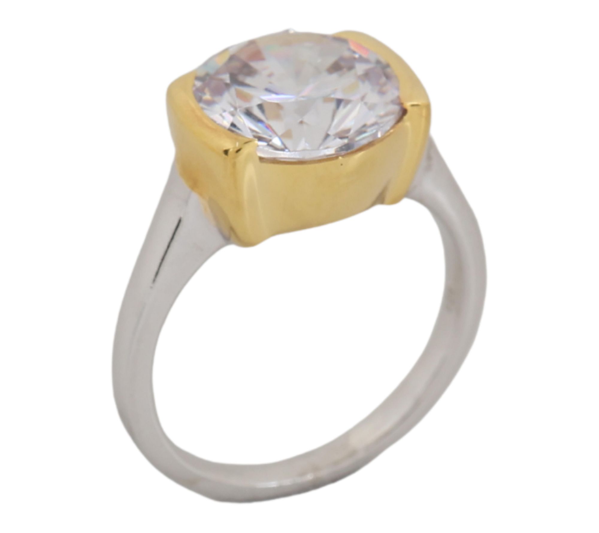 Diamonique Two-Tone Solitaire Ring, Sterling Silver