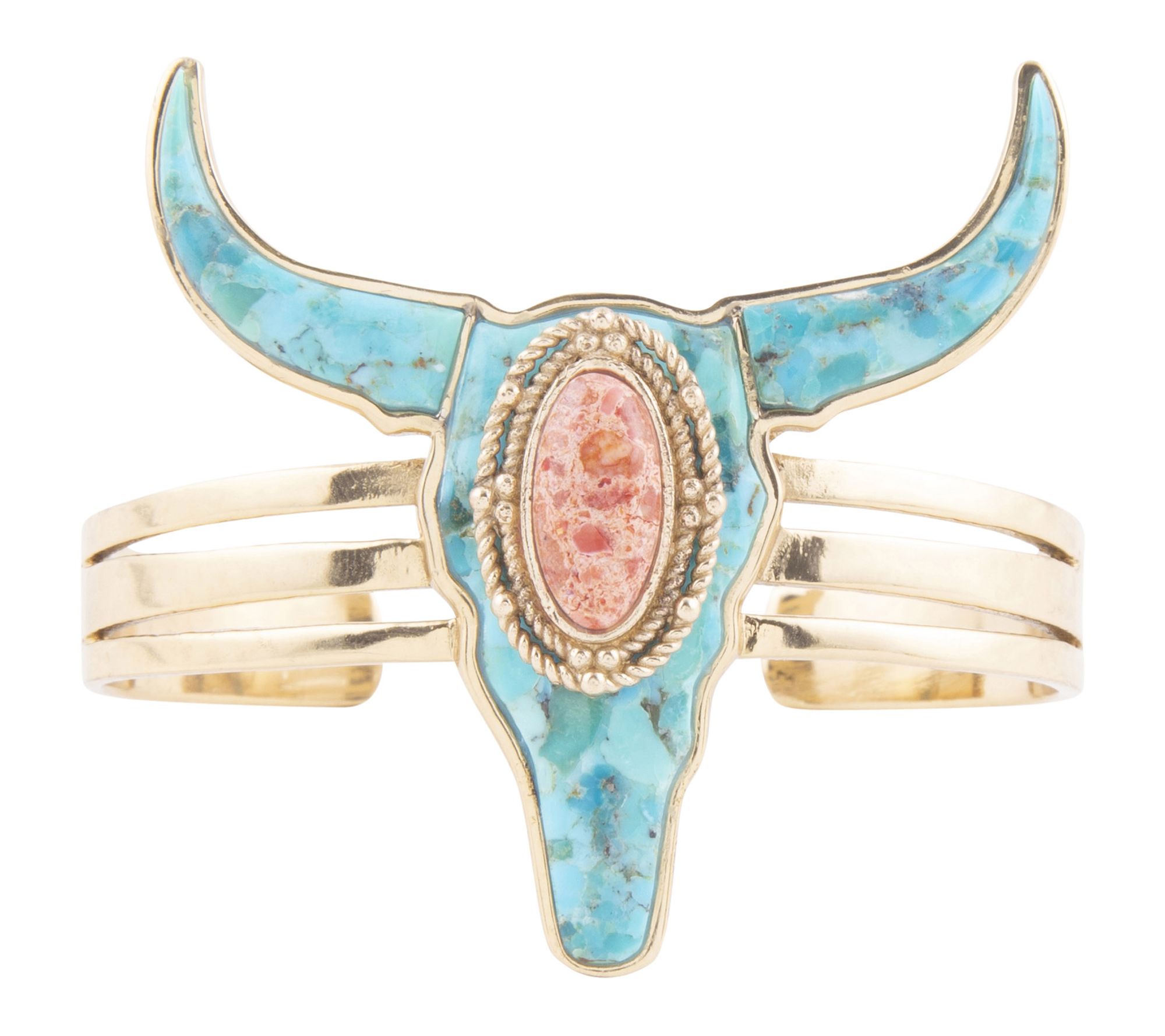 Barse Artisan Crafted Golden Longhorn Blue Turquoise Cuff