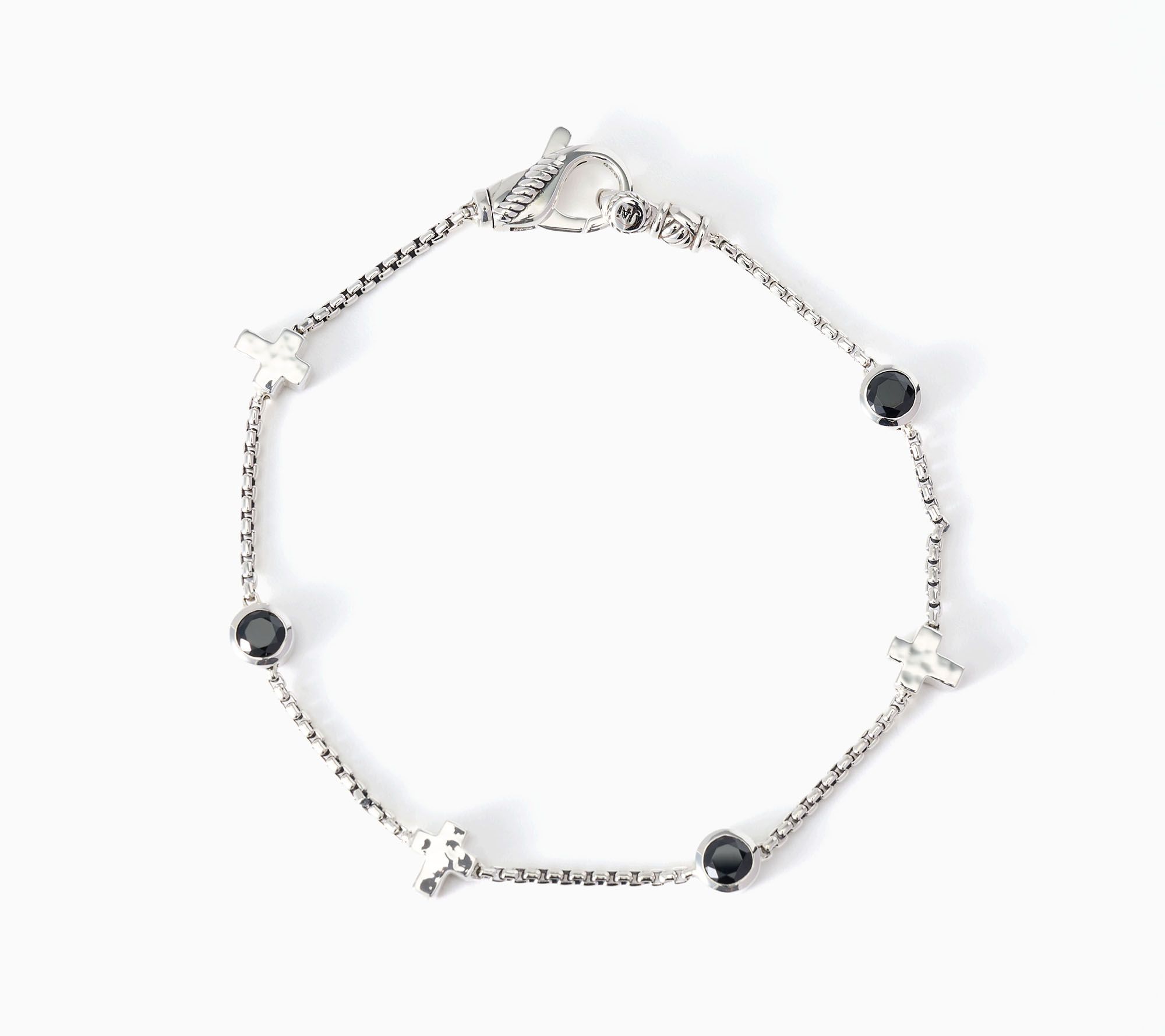 JAI Sterling Baby Box Chain Bezel Gemstone Symbols of Love Bracelet
