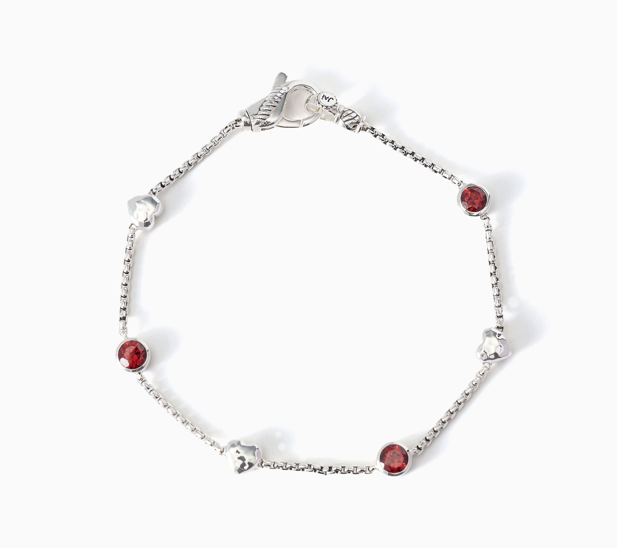 JAI Sterling Baby Box Chain Bezel Gemstone Symbols of Love Bracelet