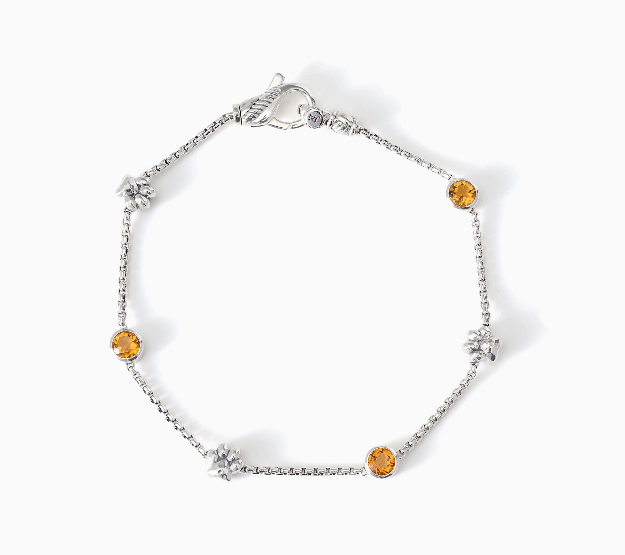 JAI Sterling Baby Box Chain Bezel Gemstone Symbols of Love Bracelet