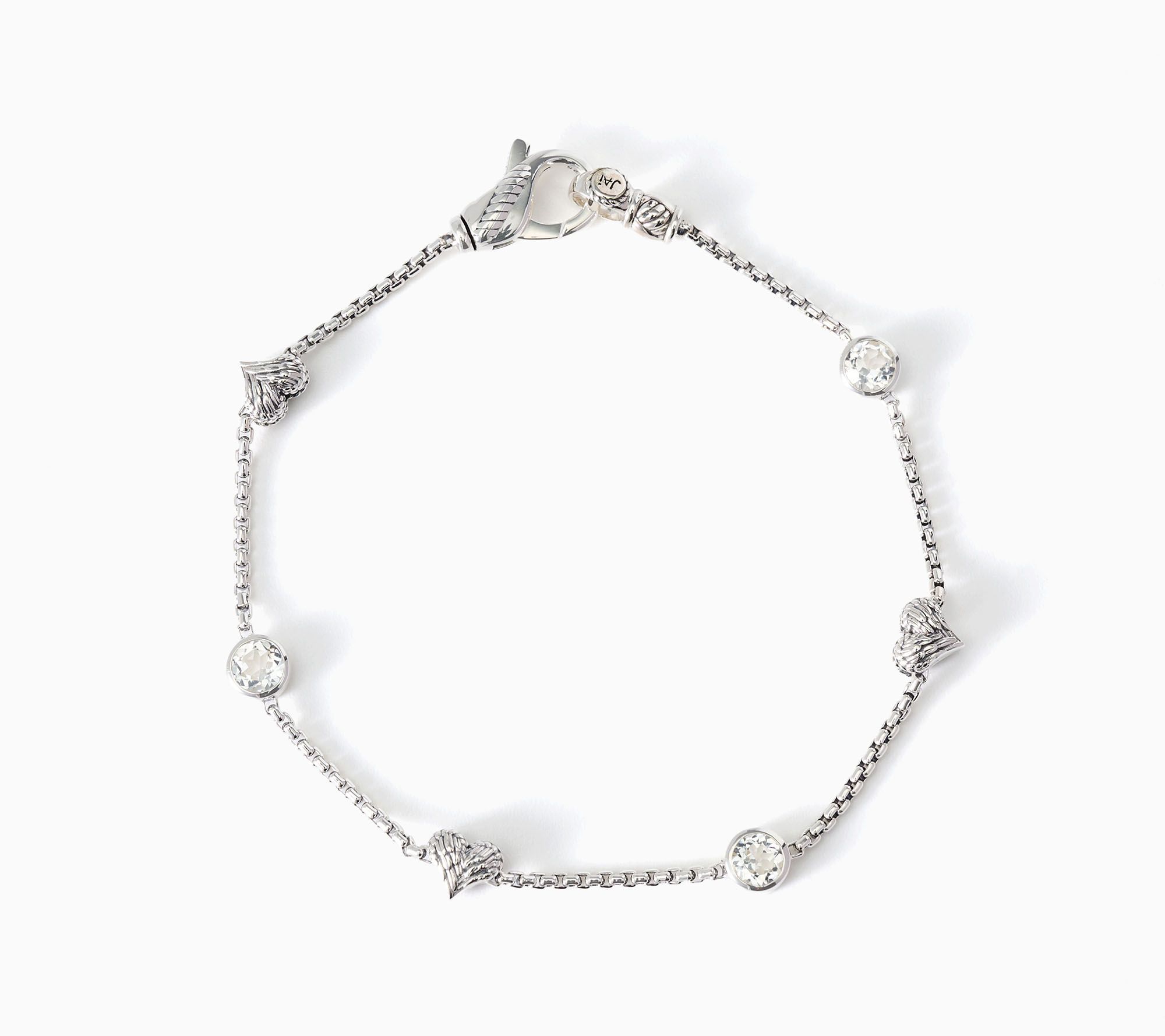JAI Sterling Baby Box Chain Bezel Gemstone Symbols of Love Bracelet