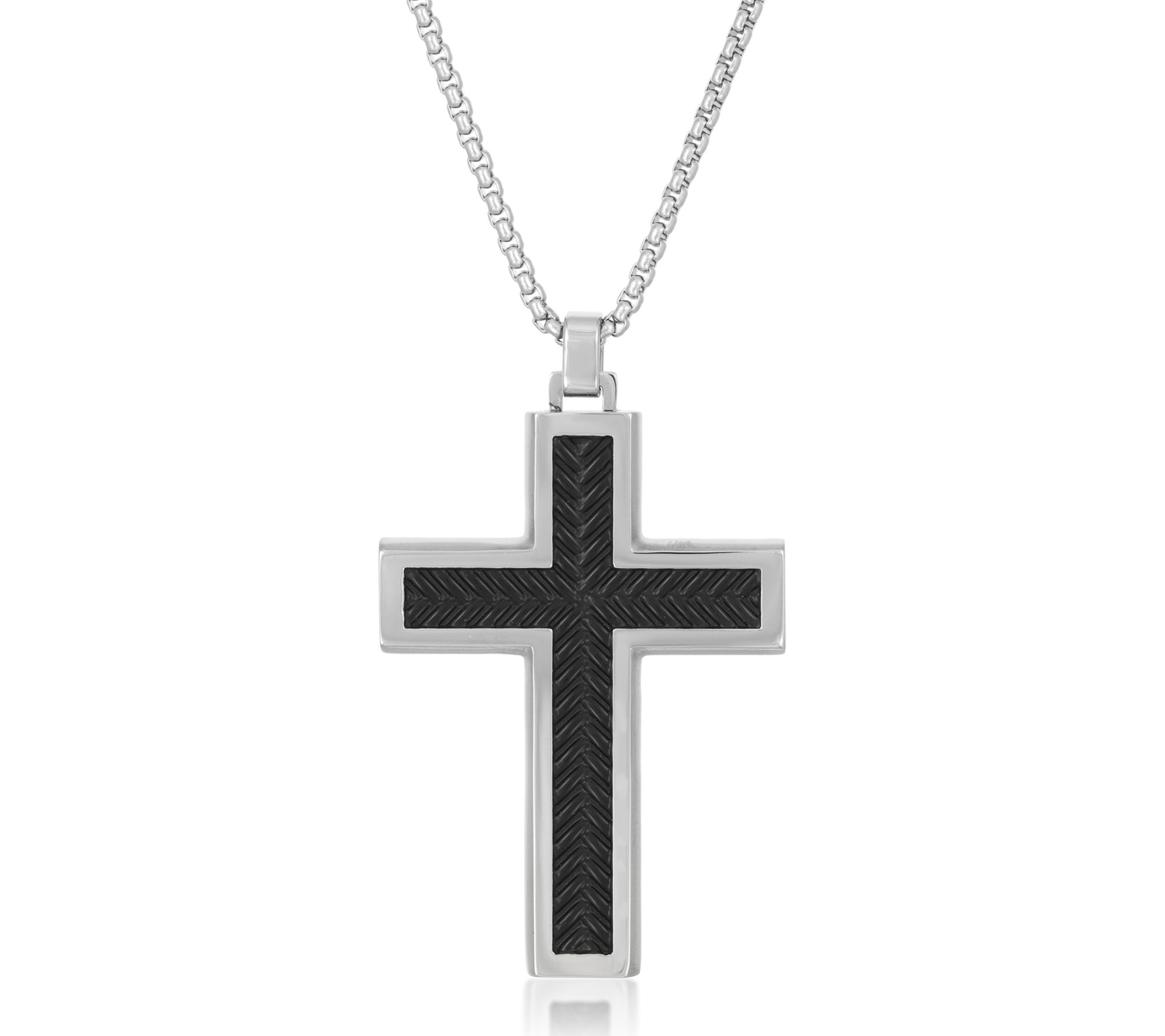 LYNX Men's Black IP Stainless Textured Cross Pendant w/ Chain