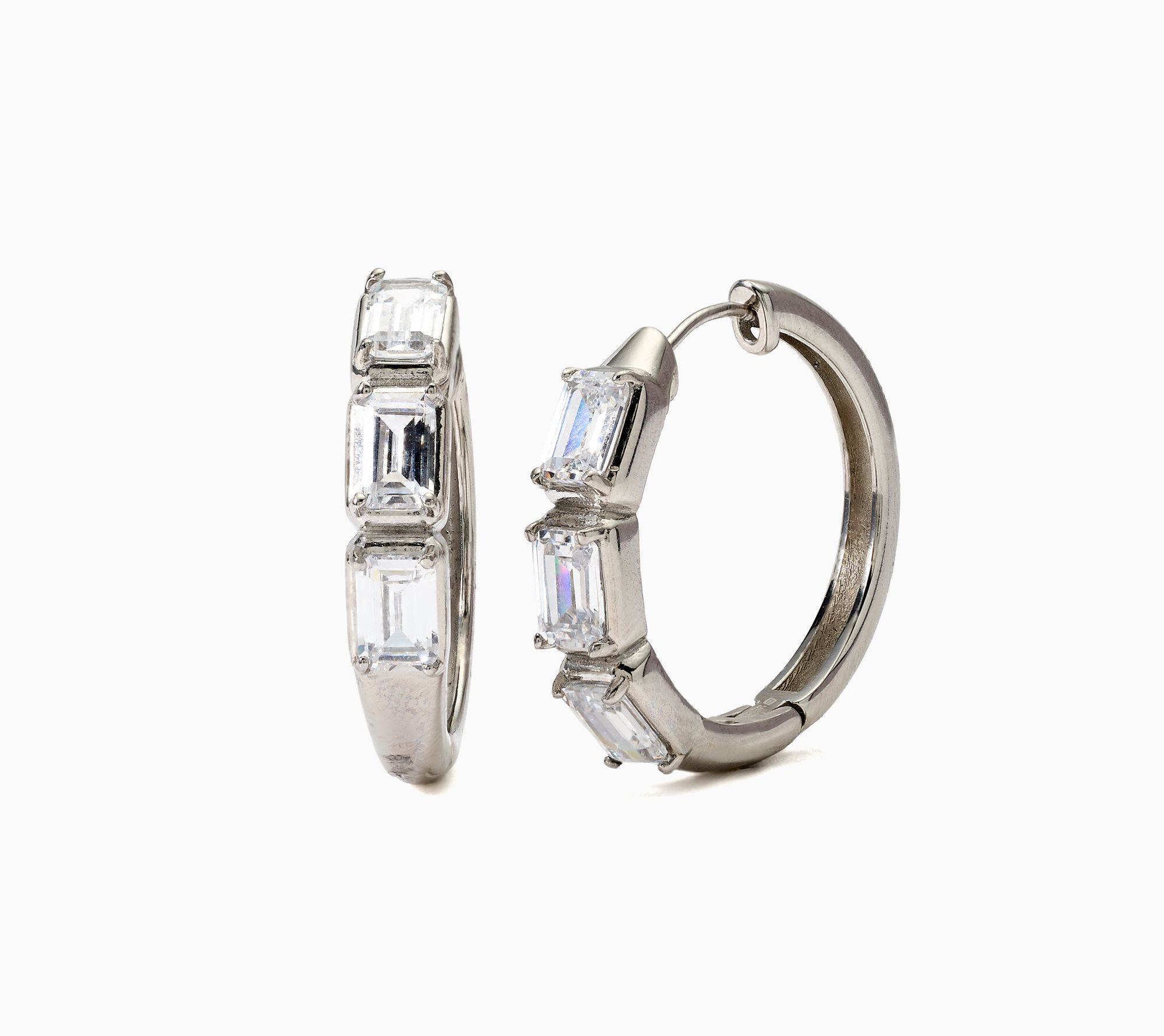Steel by Diamonique Emerald Cut Hoop Earrings