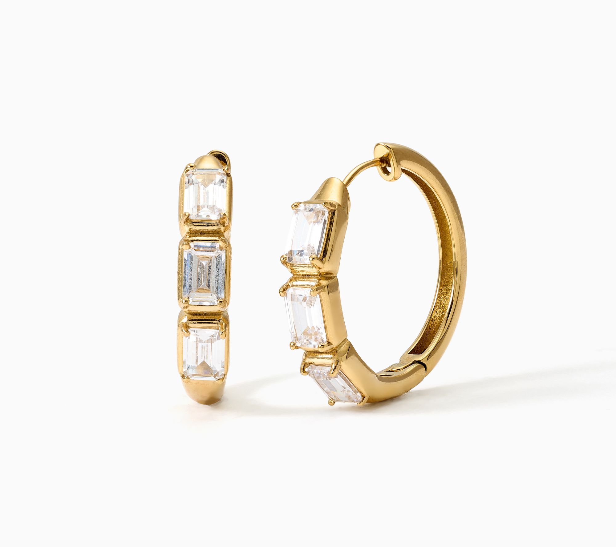 Steel by Diamonique Emerald Cut Hoop Earrings