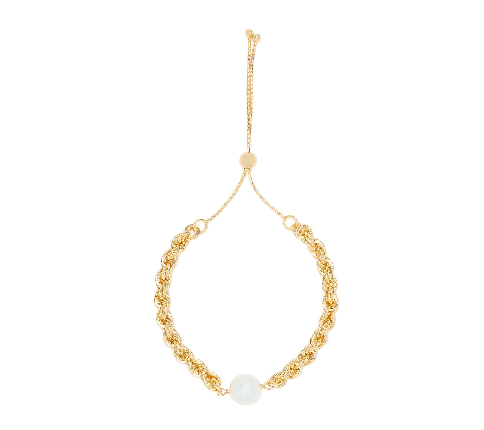 "As Is" Honora Cultured Pearl Rope Chain Bolo Bracelet, Bronze