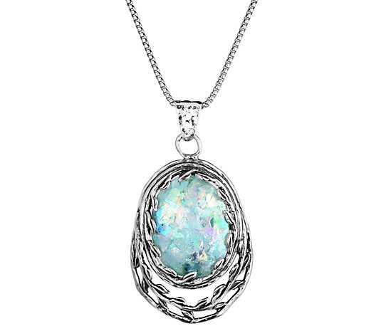 Or Paz Sterling Roman Glass Leaf Pendant w/ Chain