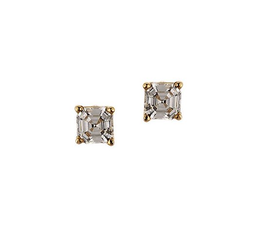 Diamonique 1.00 ct tw Asscher Stud Earrings, 14K Gold