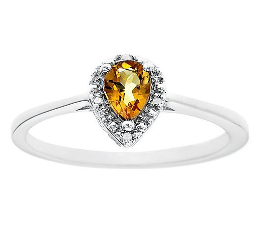 Affinity Gems Pear Gemstone Ring with Diamond Accent, Sterling