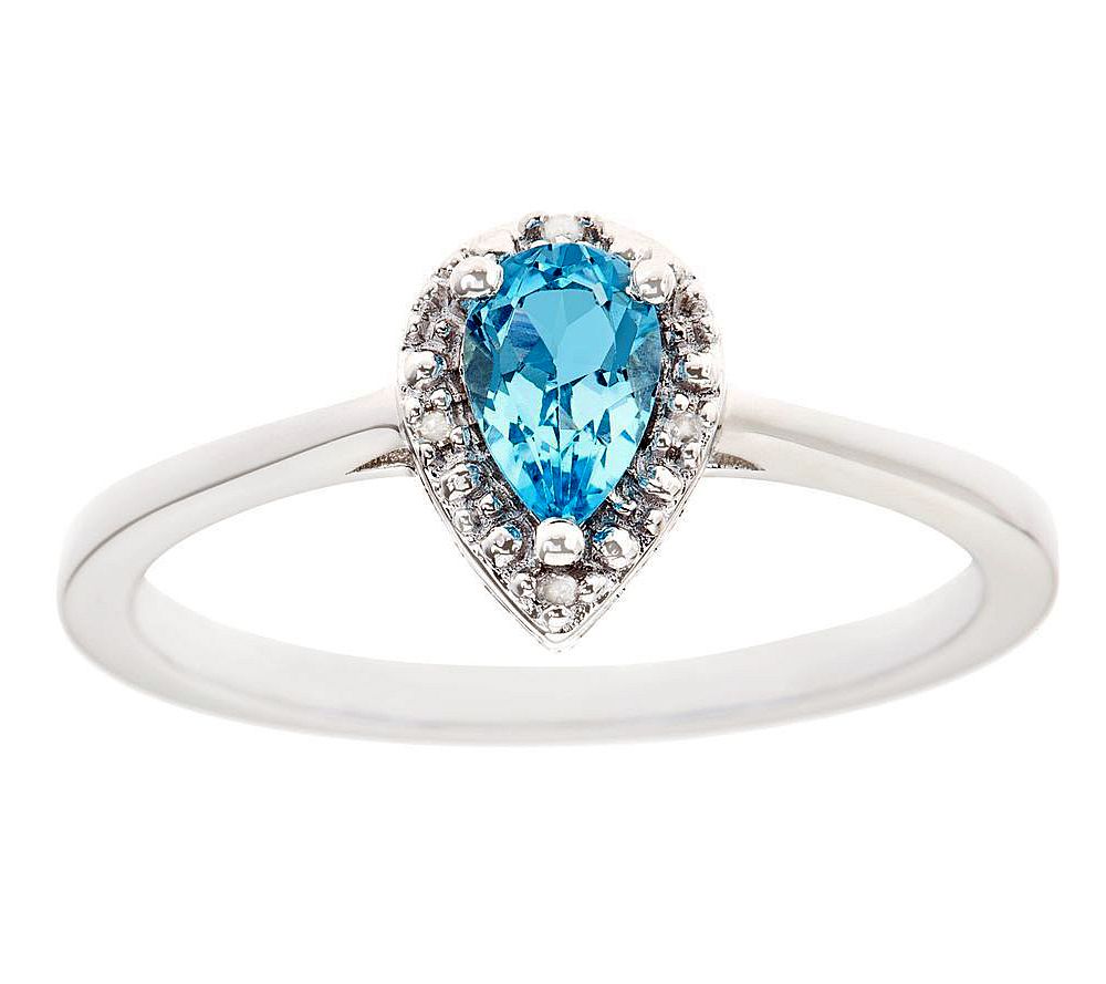 Sterling Pear G emstone Ring wi th Diamond Acce nt