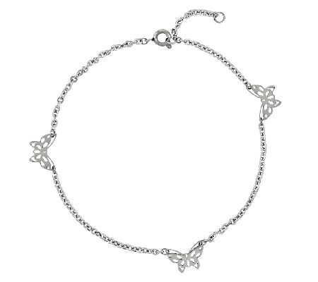 Stainless Steel Cutout Butterfly Station Ankl eBracelet - QVC.com