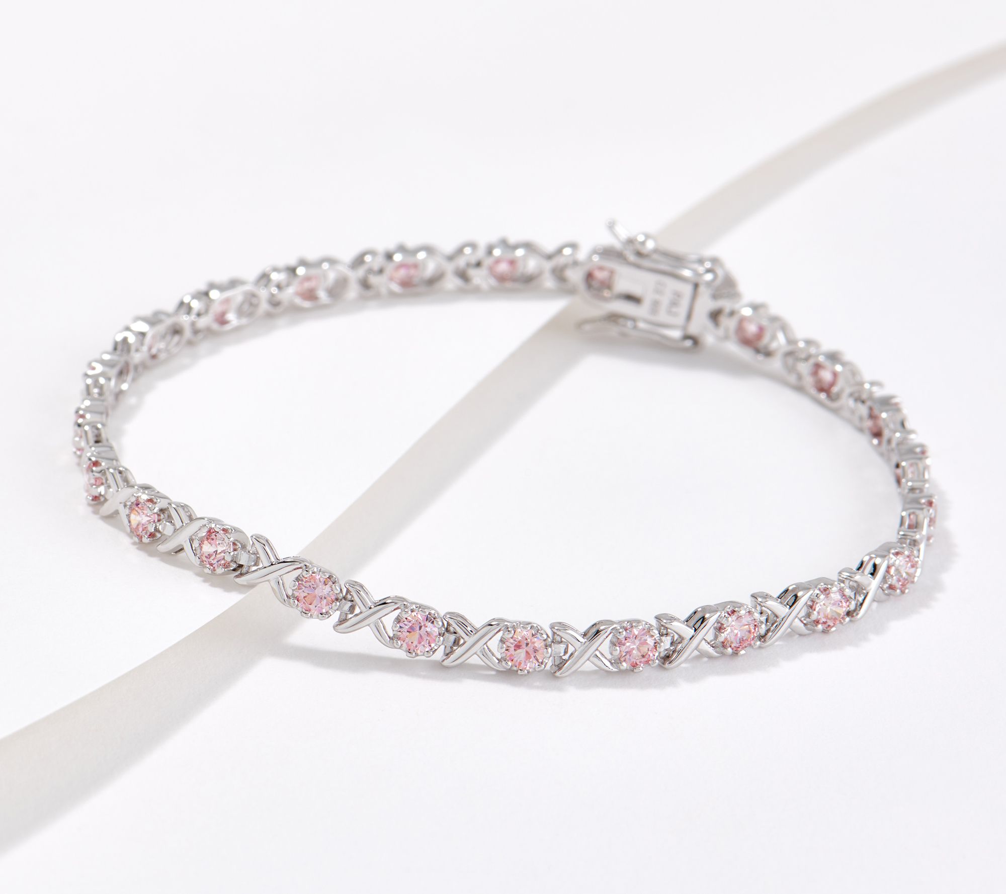 Diamonique Simulated Morganite XO Tennis Bracelet Sterling Silver - QVC.com