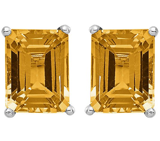 14K White Gold Emerald Cut Gemstone Earrings