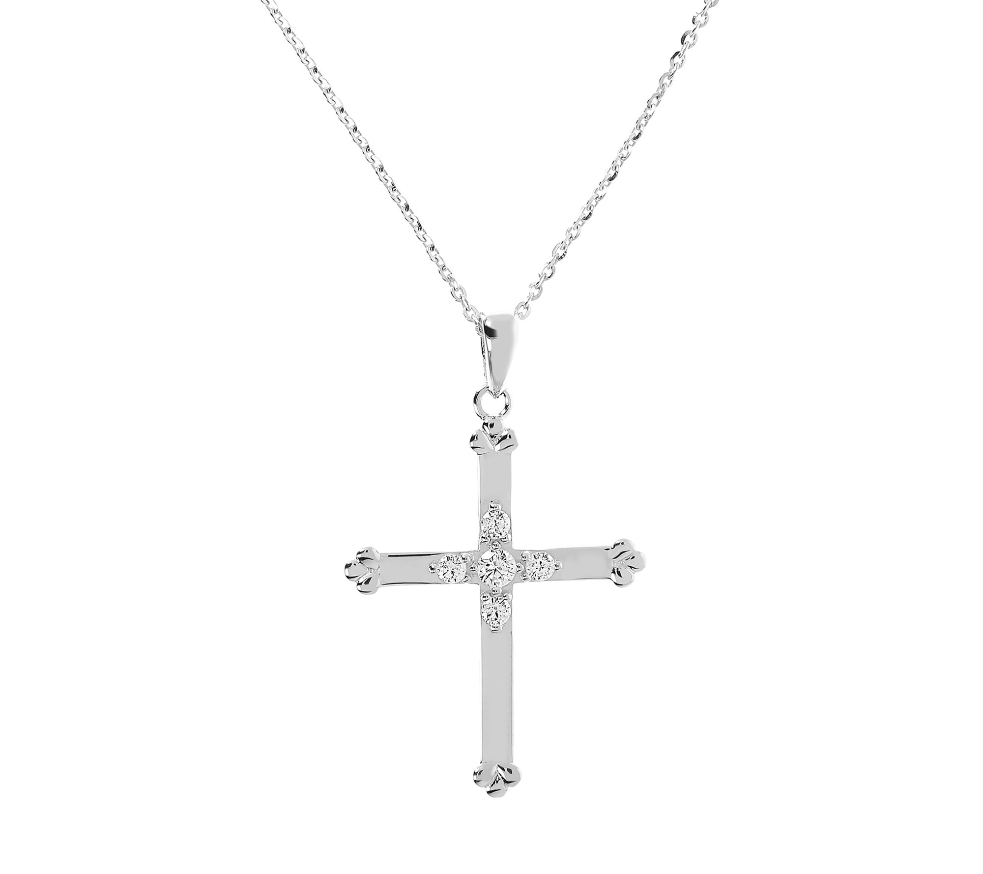 Diamonique Cross Pendant w/ Chain, Sterling Sil ver - QVC.com