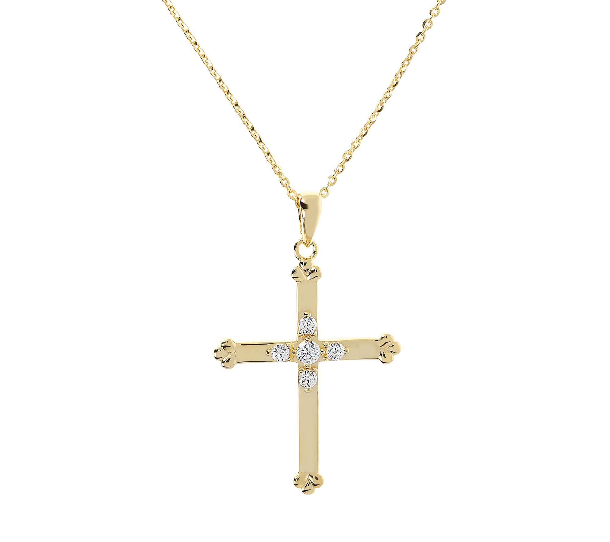Diamonique Cross Pendant w/ Chain, Sterling Sil ver