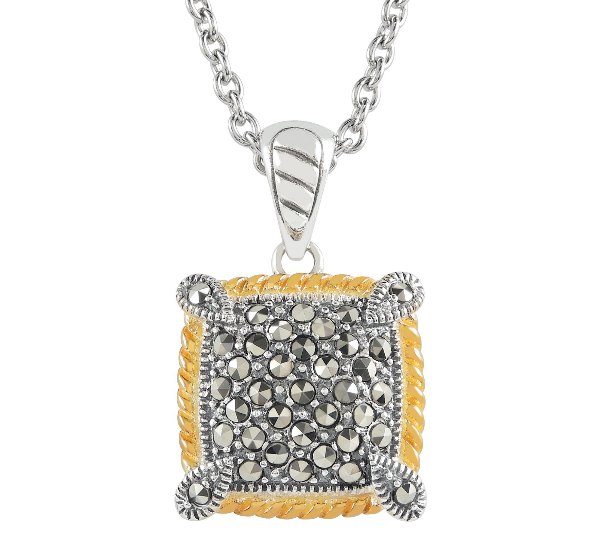 Suspicion Two-Tone Marcasite Square Pendant w/ Chain