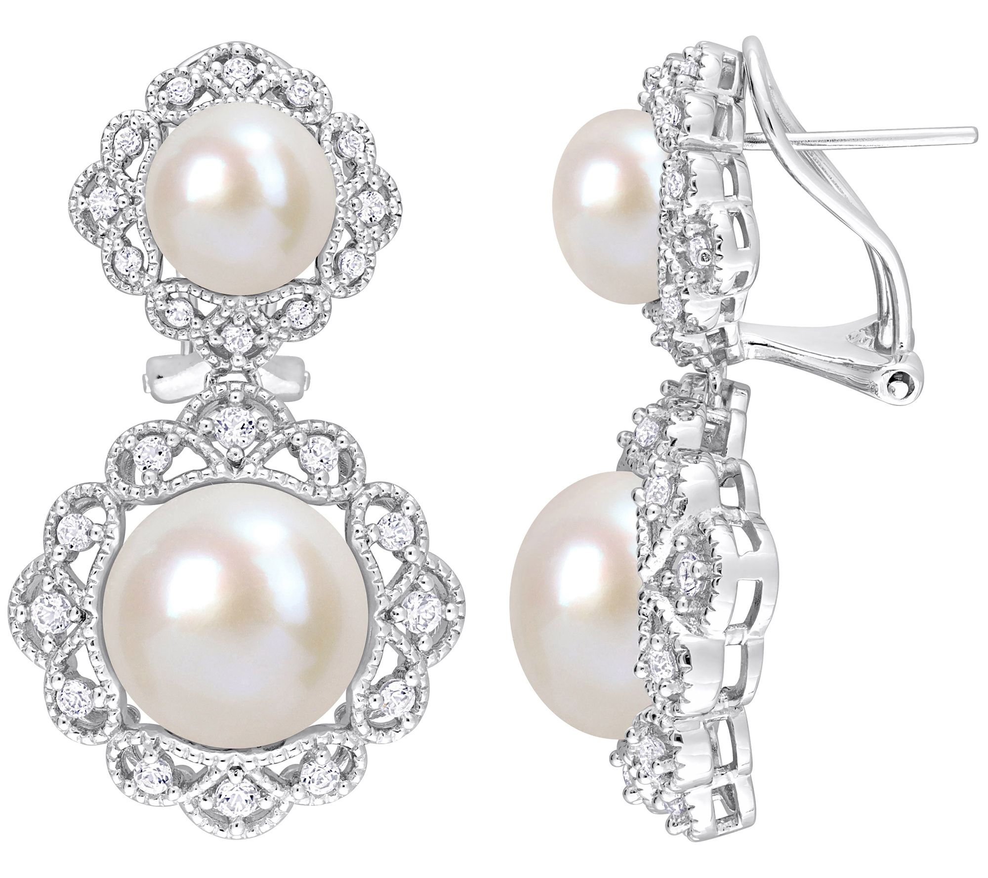 Affinity Cultured Pearl White Topaz Drop Earrin gs, Sterling