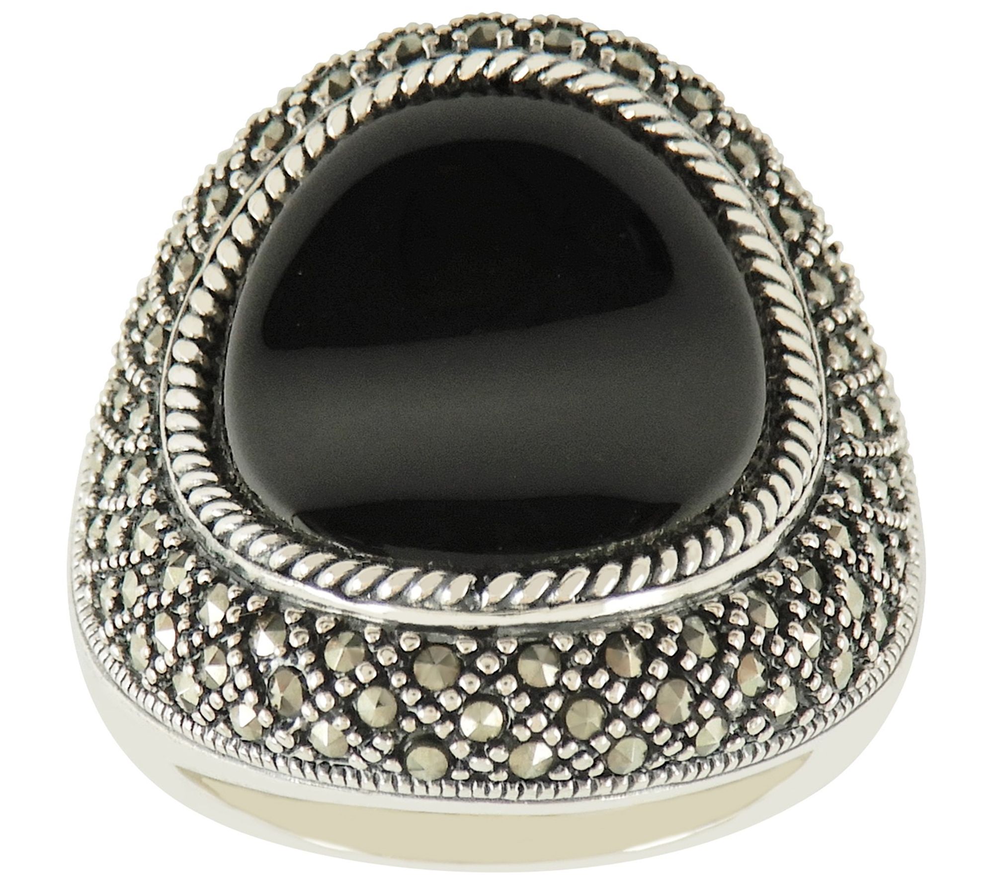 Suspicion Sterling Oval Gemstone & Marcasite Cocktail Ring