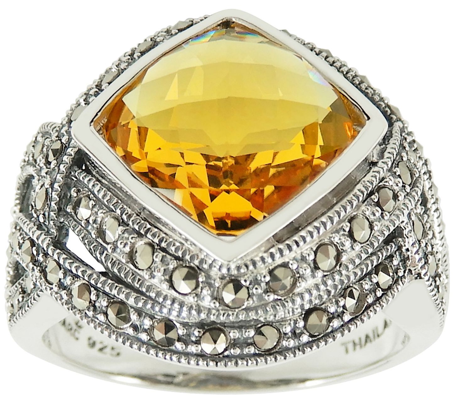 Suspicion Sterling Gemstone & Marcasite Cocktail Ring