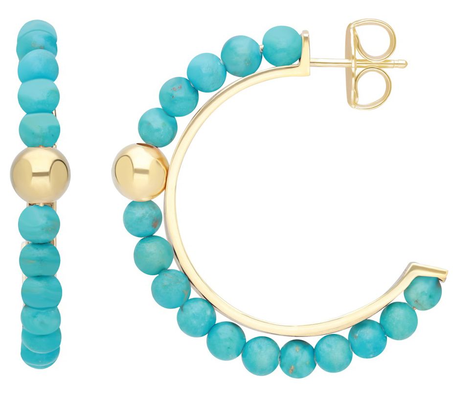 Elyse Ryan Sterling Silver Turquoise Bead Hoop Earrings