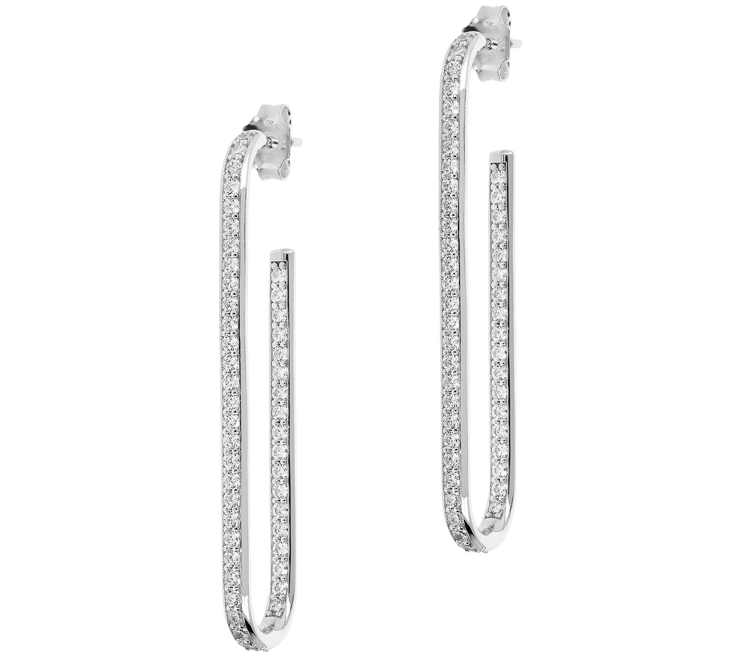 Diamonique Elongated Oval Hoop Earrings, Sterling Silver