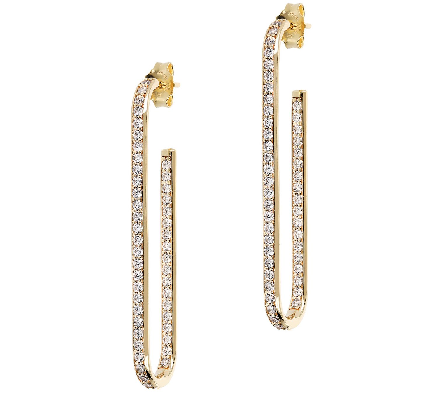 Diamonique Elongated Oval Hoop Earrings, Sterling Silver