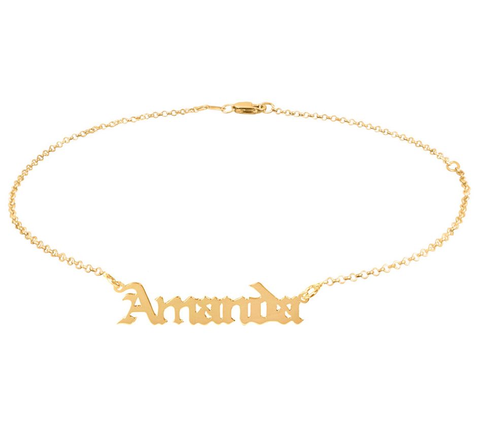 14K Gold Plated Personalized Old English Name Ankle Bracelet 