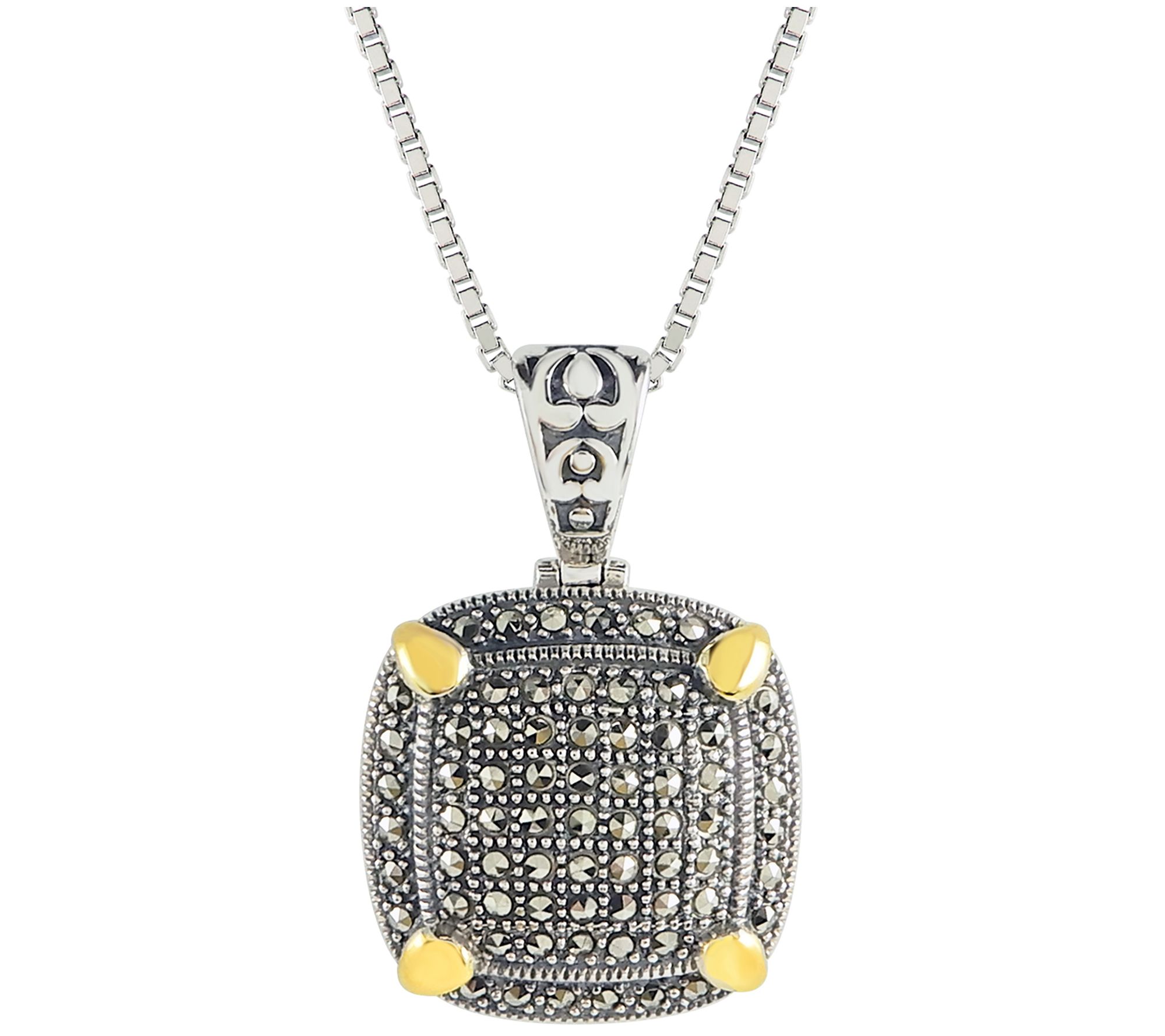 Suspicion Sterling Two-Tone Marcasite Cushion Pendant w/ Chain
