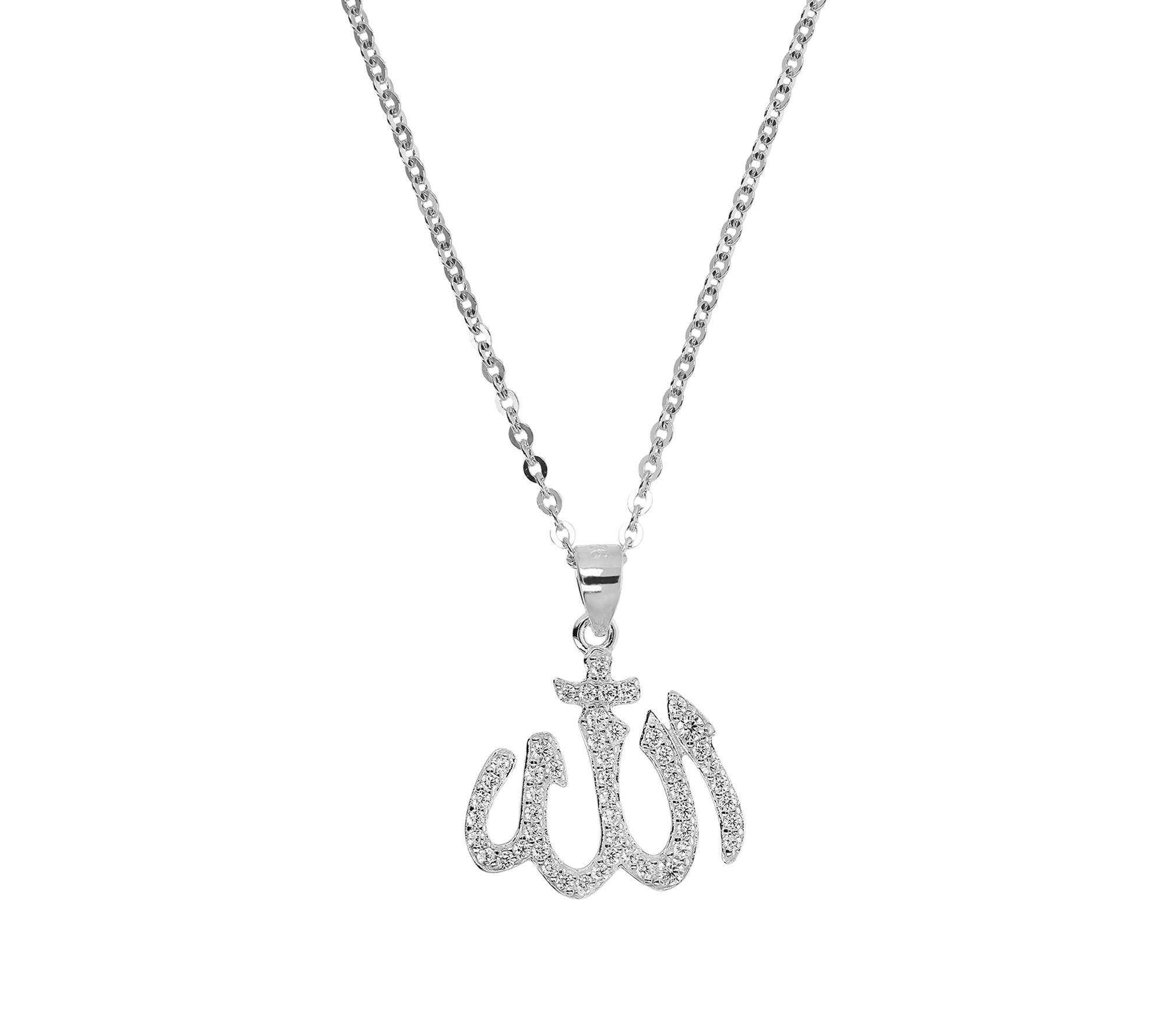 Diamonique Allah Pendant w/ Chain, Sterling Silver