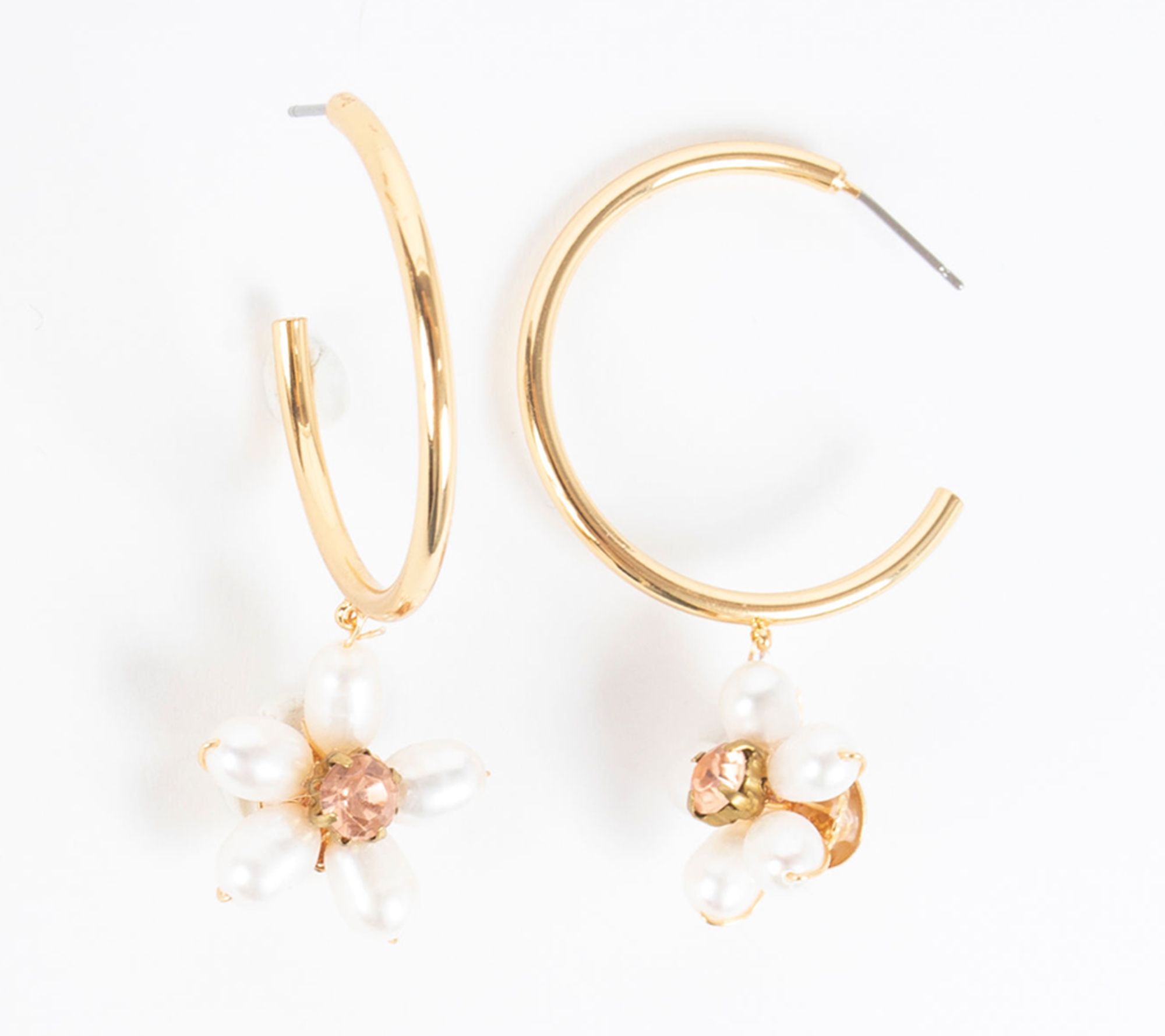 Violet & Brooks Faux Pearl Flower Hoop Earrings