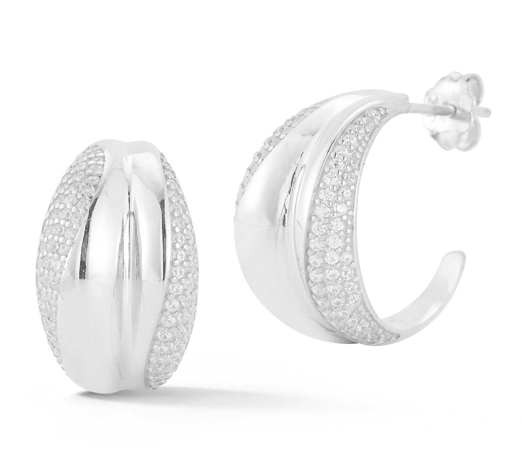 Sterlina Silver Pave Wave Hoop Earrings, Sterling