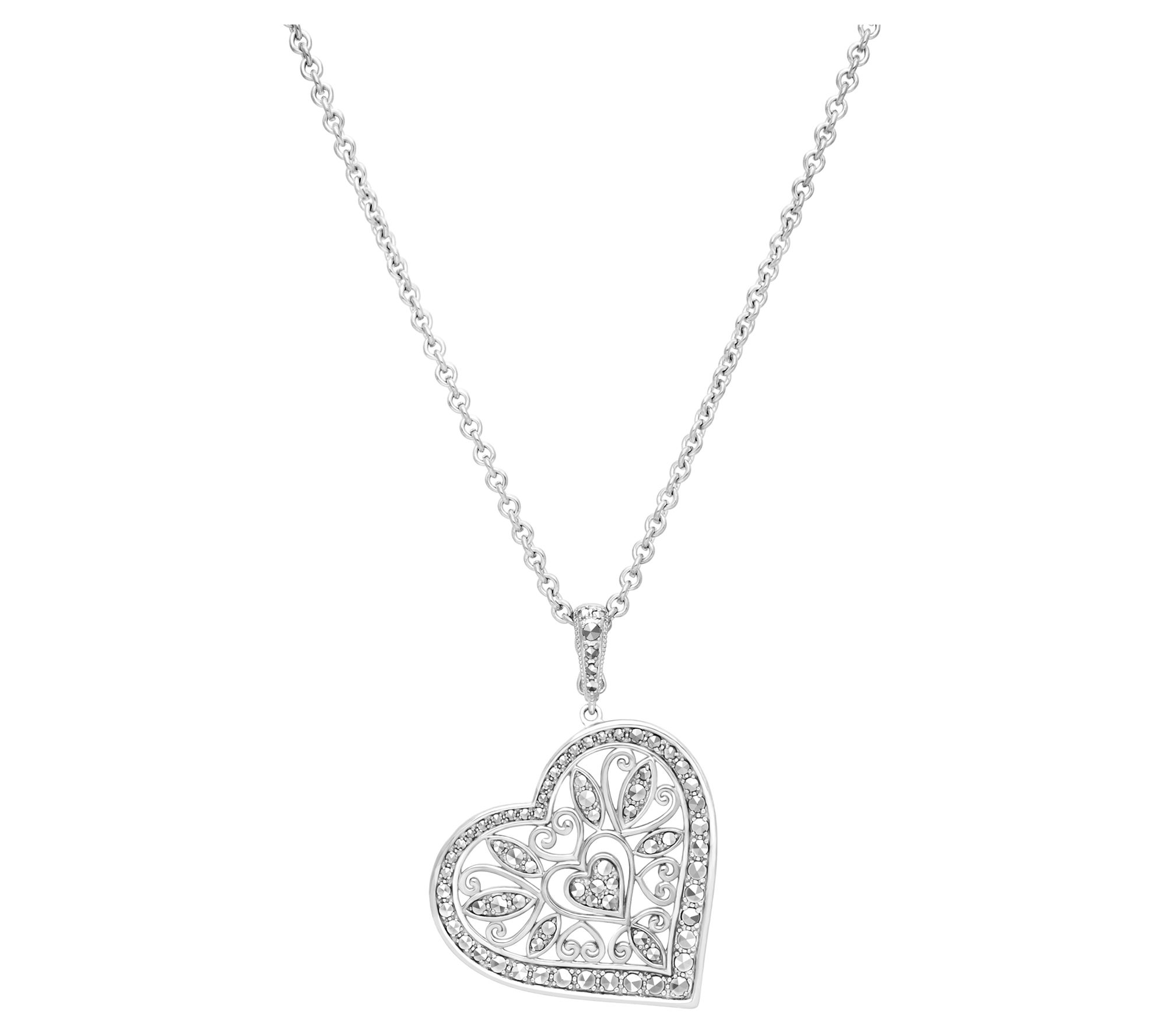 Dallas Prince Sterling Silver Chrome MarcasiteHeart Necklace
