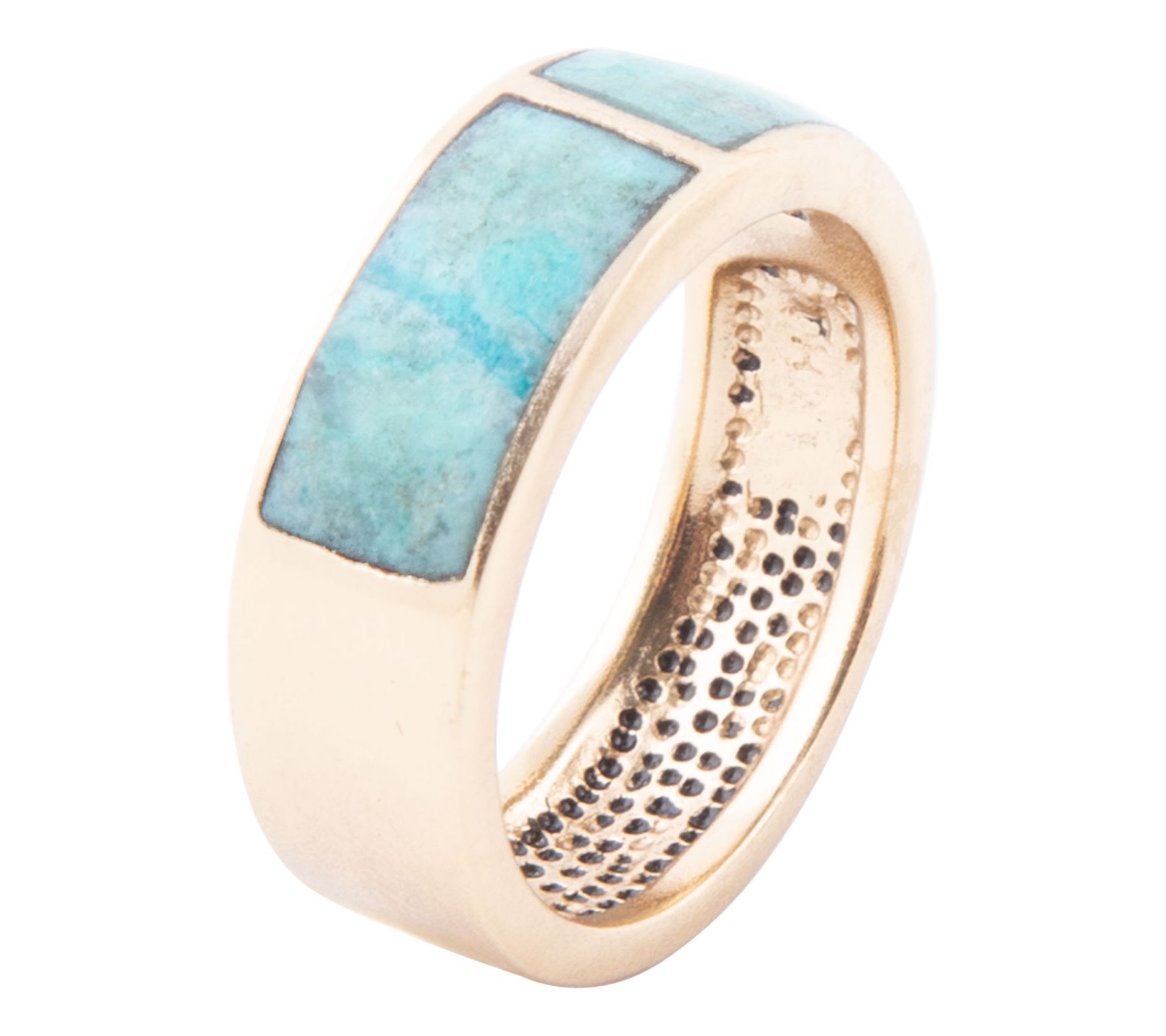 Barse Artisan Crafted Inlay Blue Chrysocolla Golden Ring