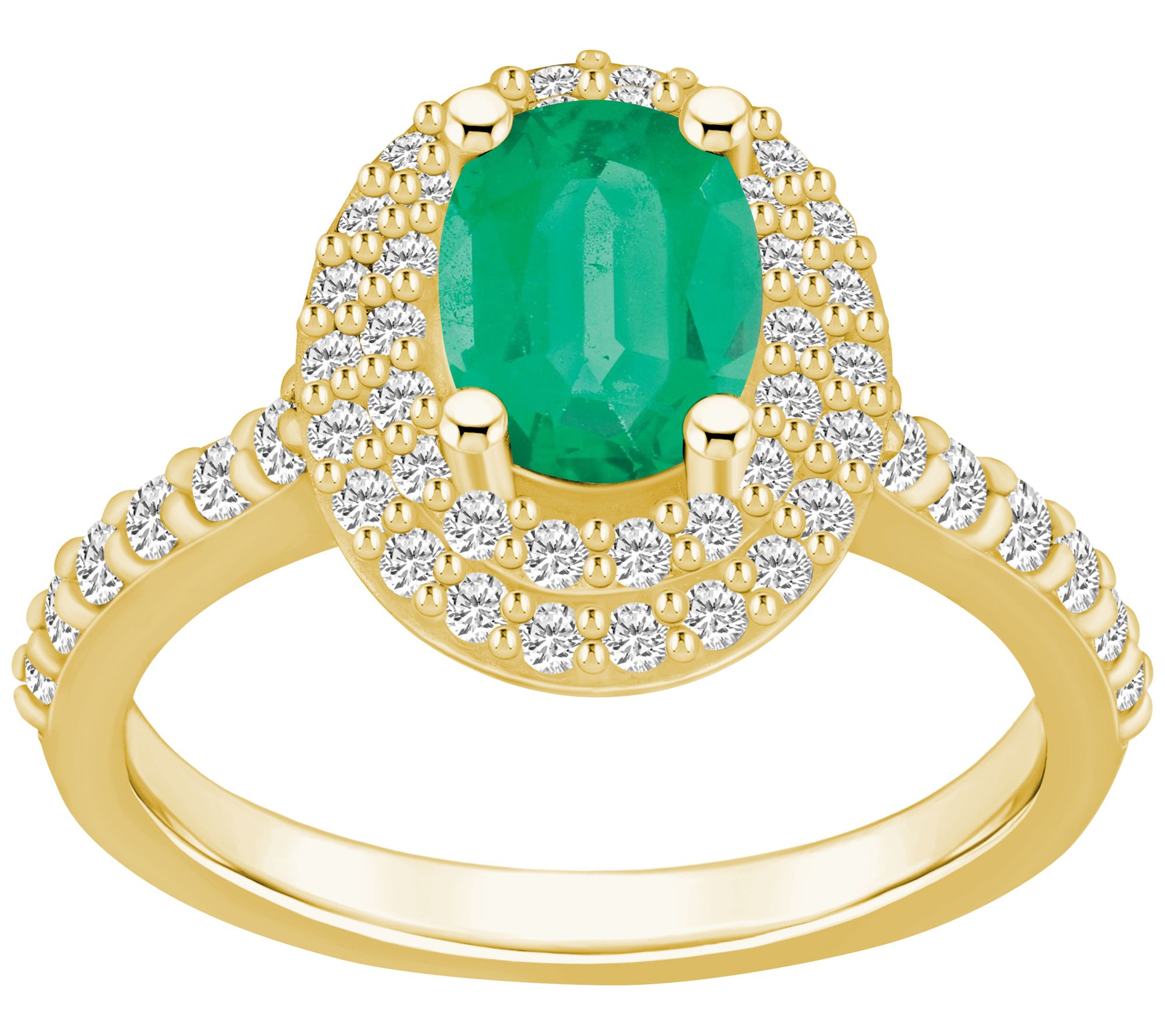 Affinity Gems Oval Emerald & 0.60 cttw Diamond Halo Ring, 14K