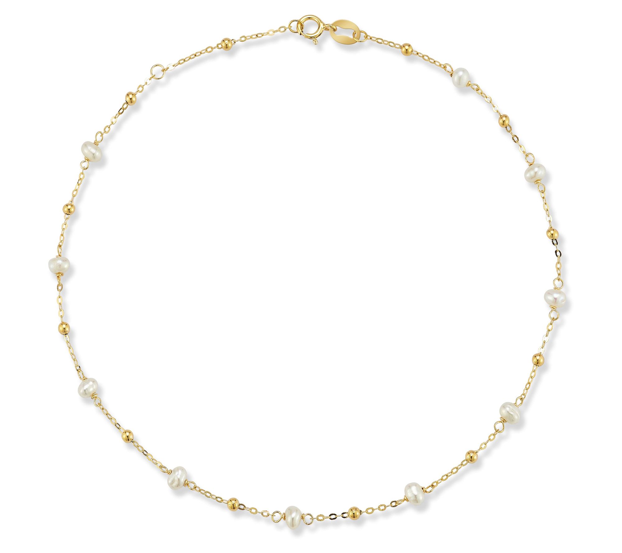 Italian Gold Cultured Pearl & Ball Station Ankl e Bracelet, 14K
