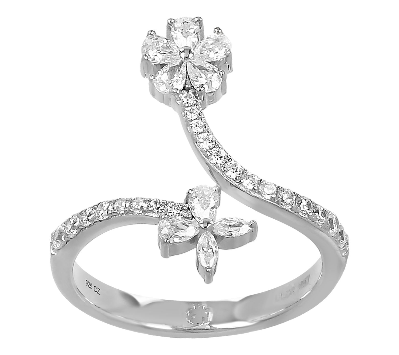 Diamonique 0.75 cttw Floral Bypass Ring, Sterling Silver