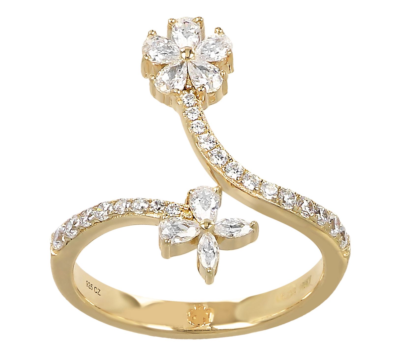 Diamonique 0.75 cttw Floral Bypass Ring, Sterling Silver