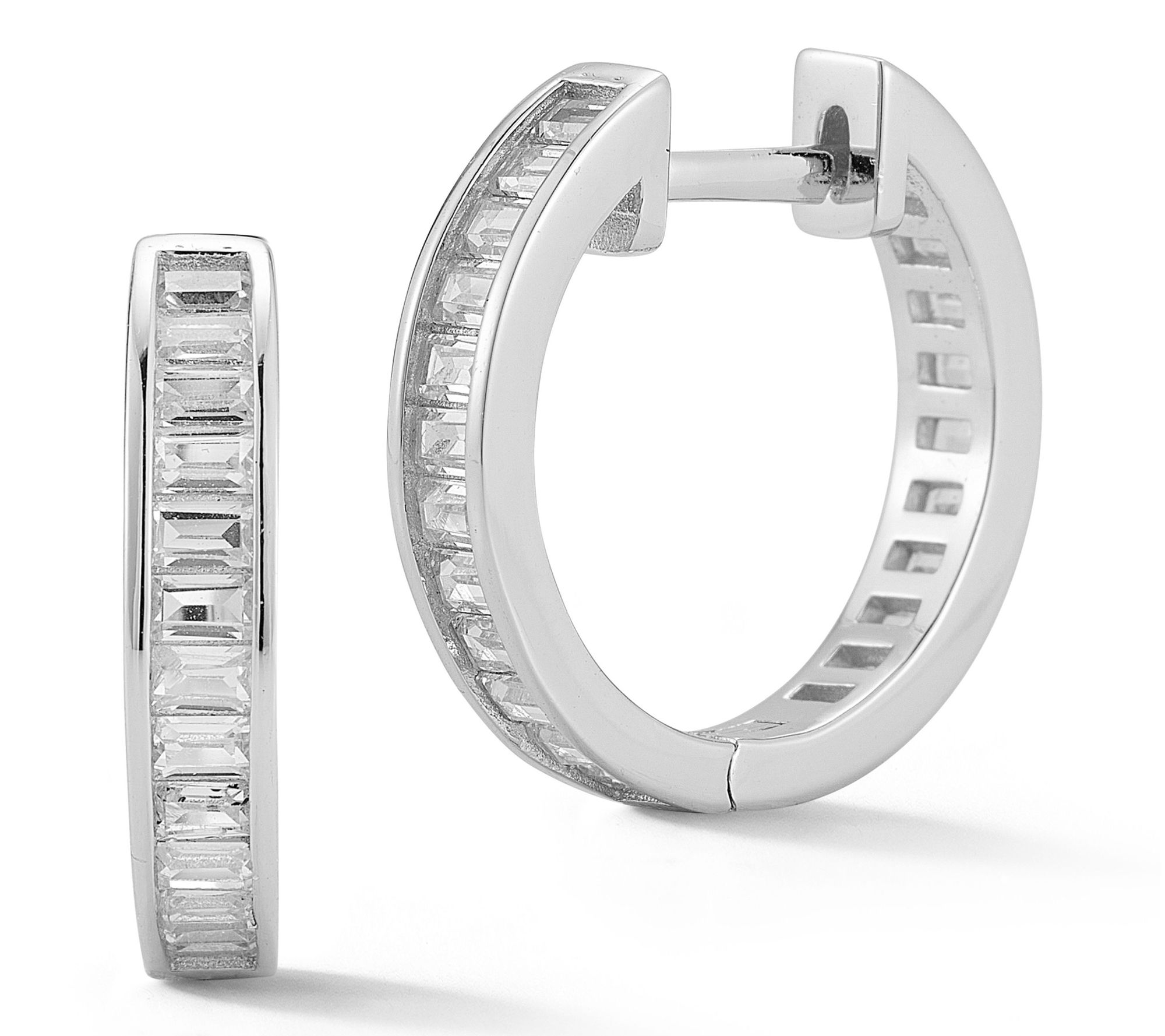 Sterlina Silver  5/8" Baguette Huggie Hoop Earrings, Sterling