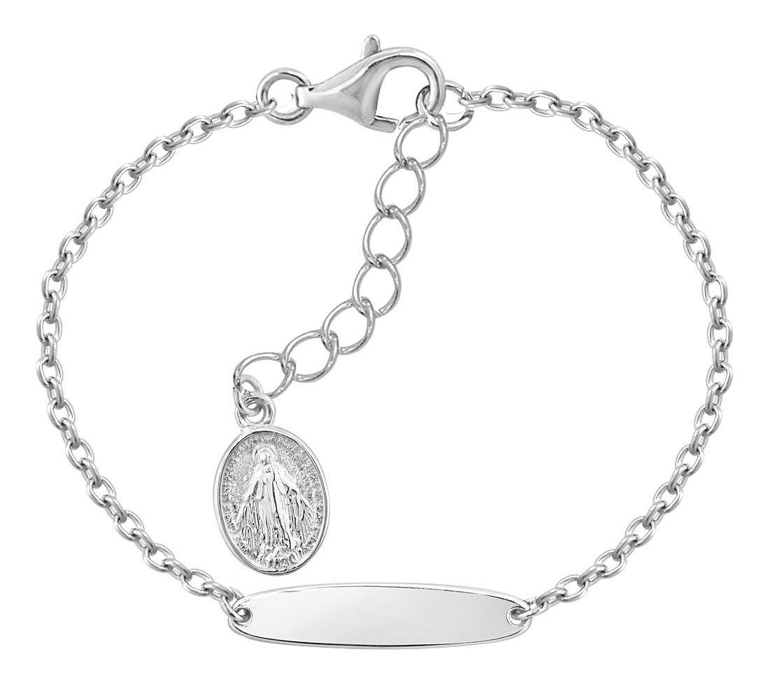 Silver Style Miraculous Medal Tag Bracelet, Sterling