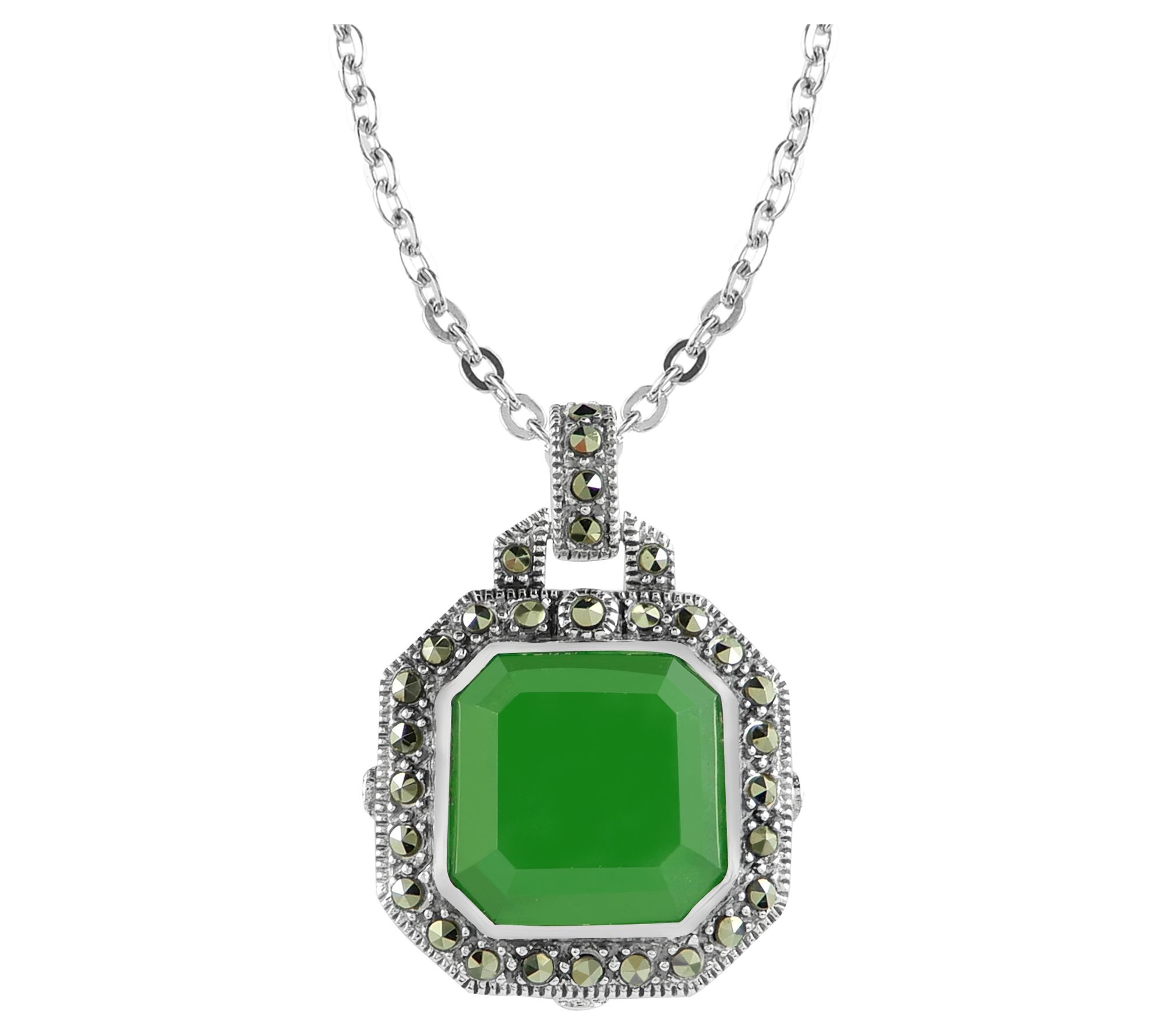 Suspicion Sterling Silver Jade & Marcasite Pendant w/ Chain