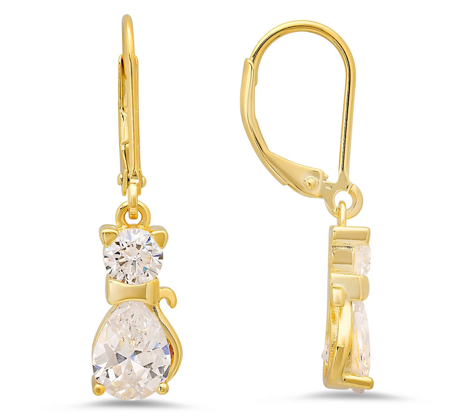 Diamonique Kitty Cat Dangle Earrings, SterlingSilver