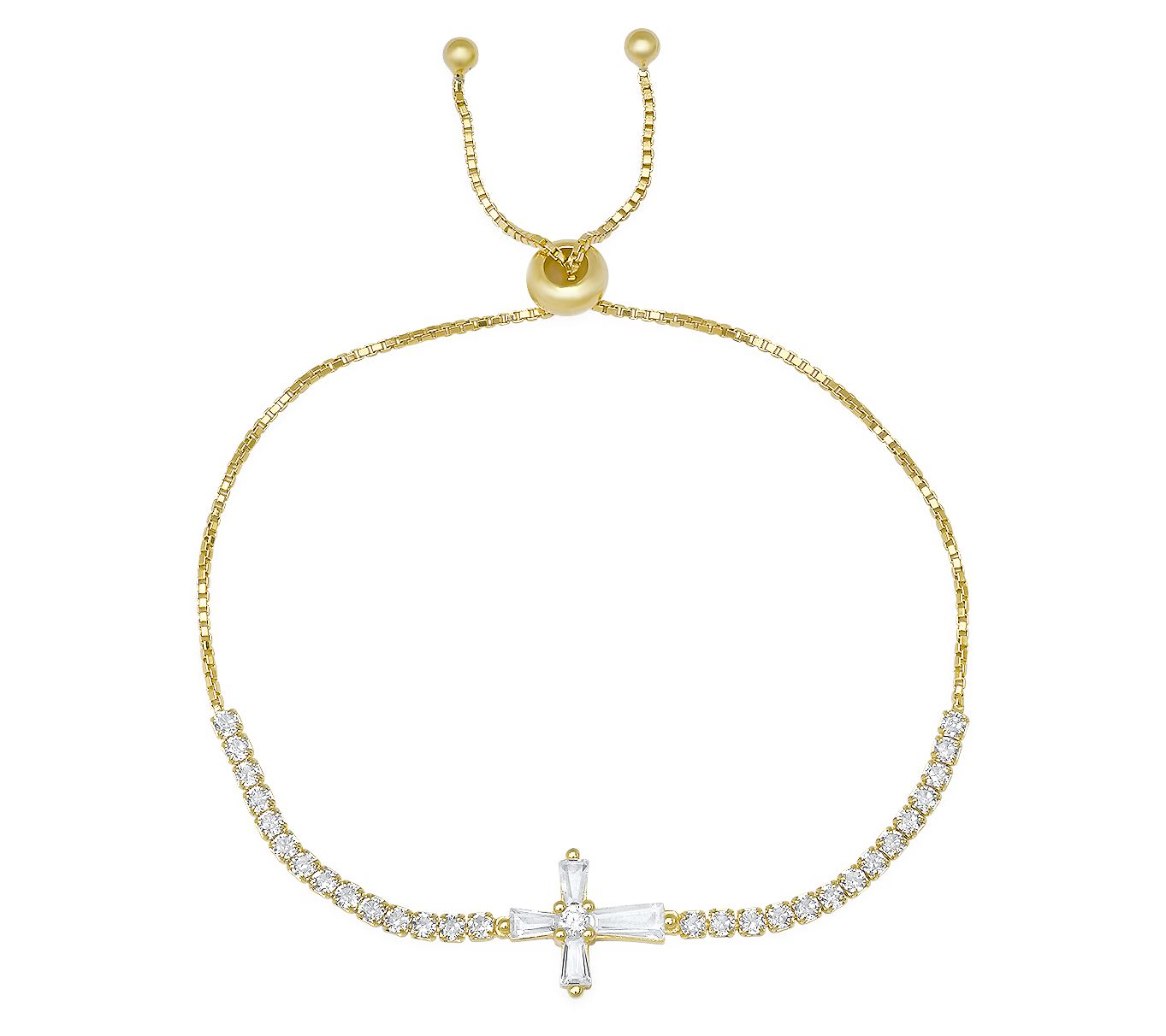 Diamonique Baguette Cut Cross Adjustable Bracelet, Sterling