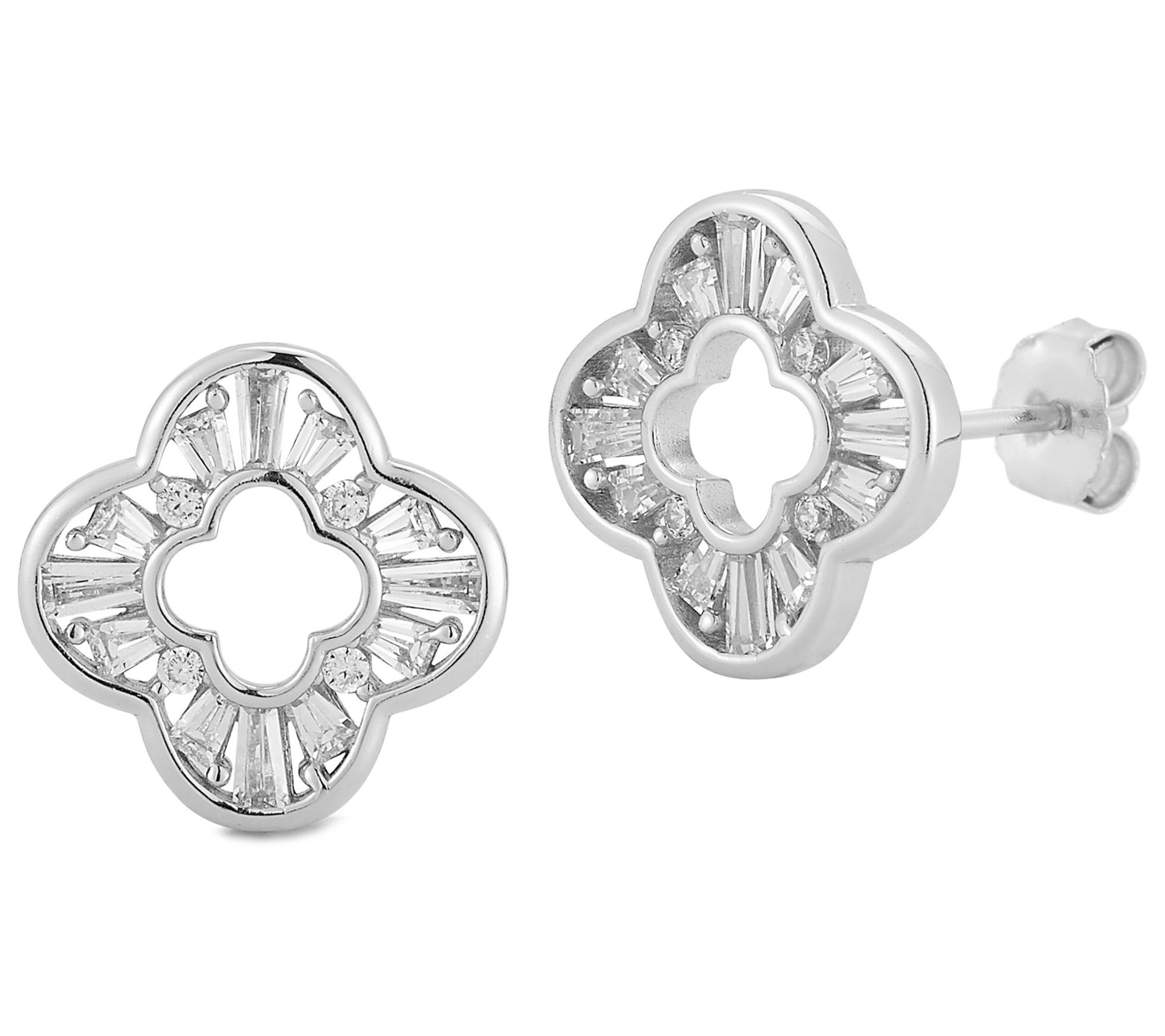 Sterlina Silver Pave Open Work Clover Stud Earrings, Sterling