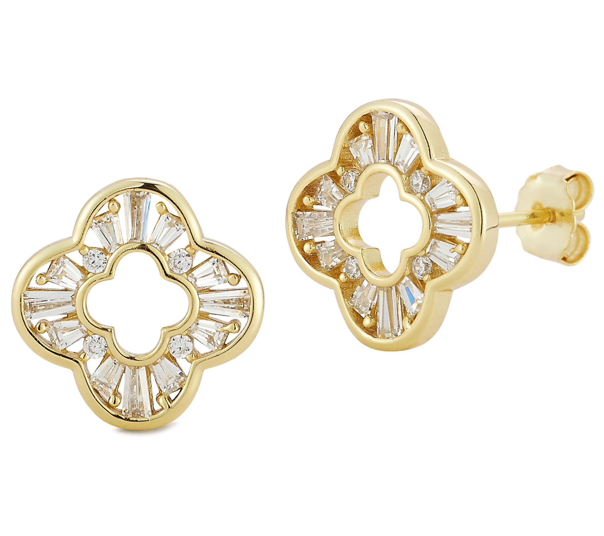 Sterlina Silver Pave Open Work Clover Stud Earrings, Sterling