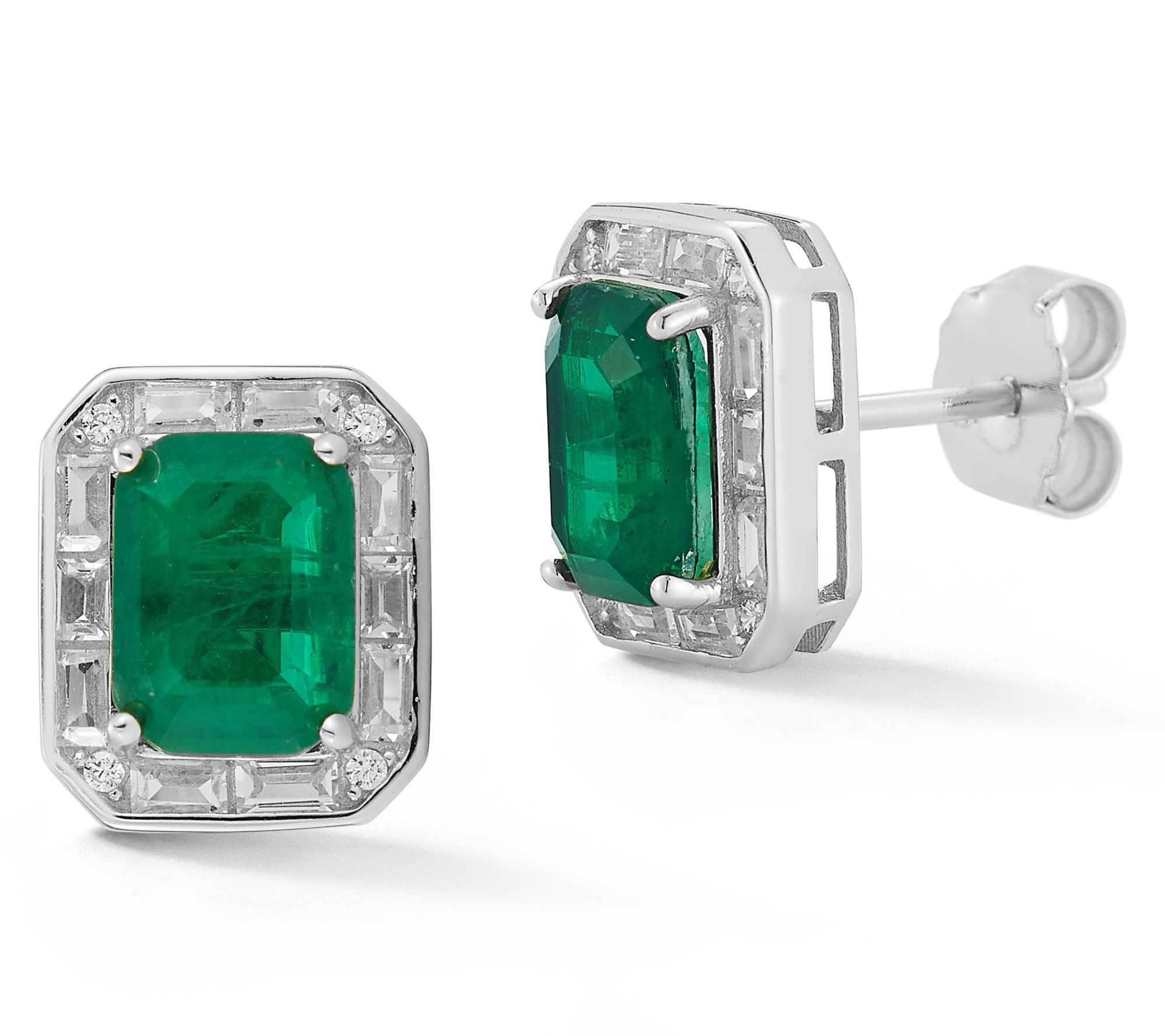 Rachel Zoe Green Emerald Cut Stud Earrings, Sterling
