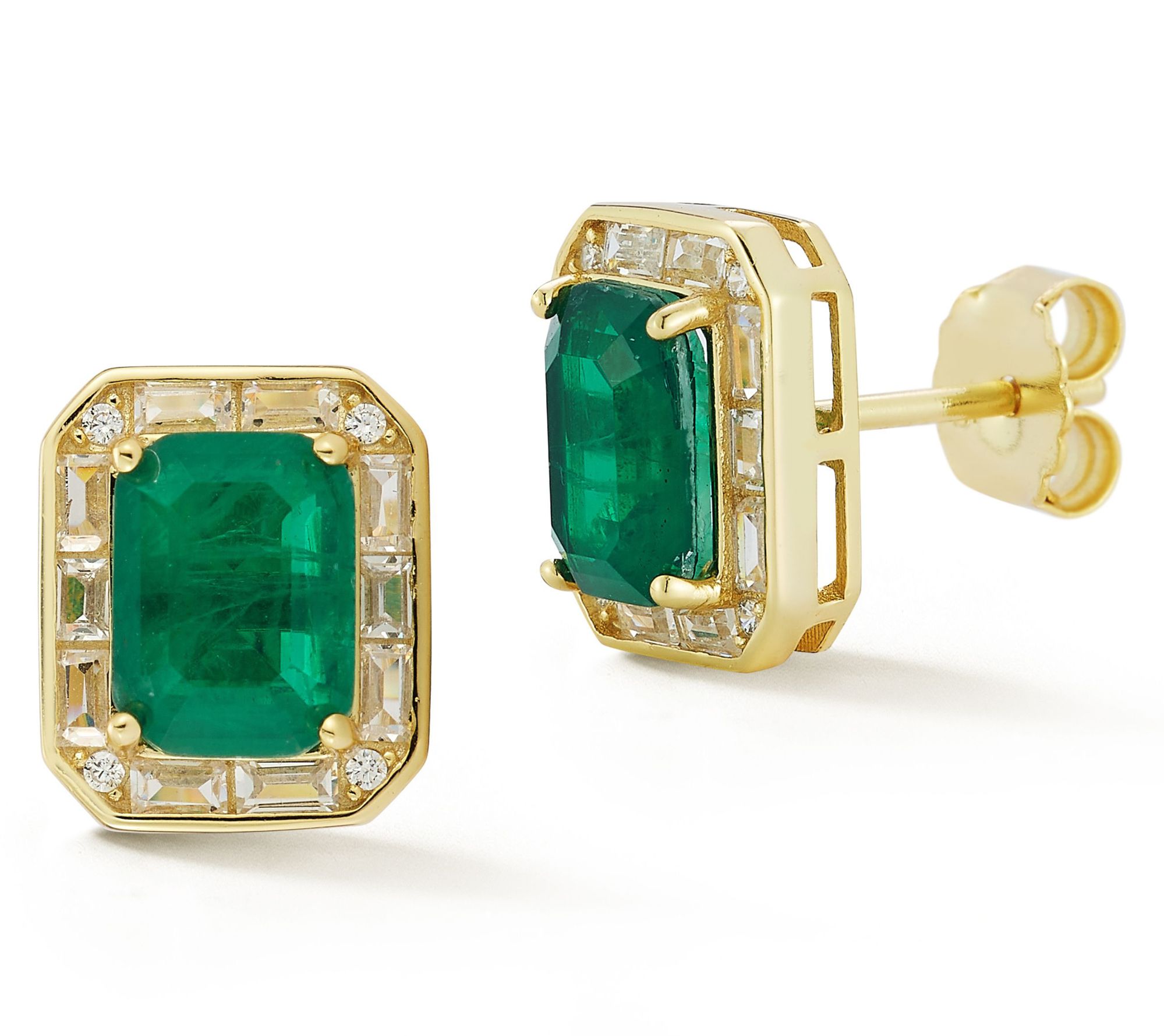 Rachel Zoe Green Emerald Cut Stud Earrings, Sterling