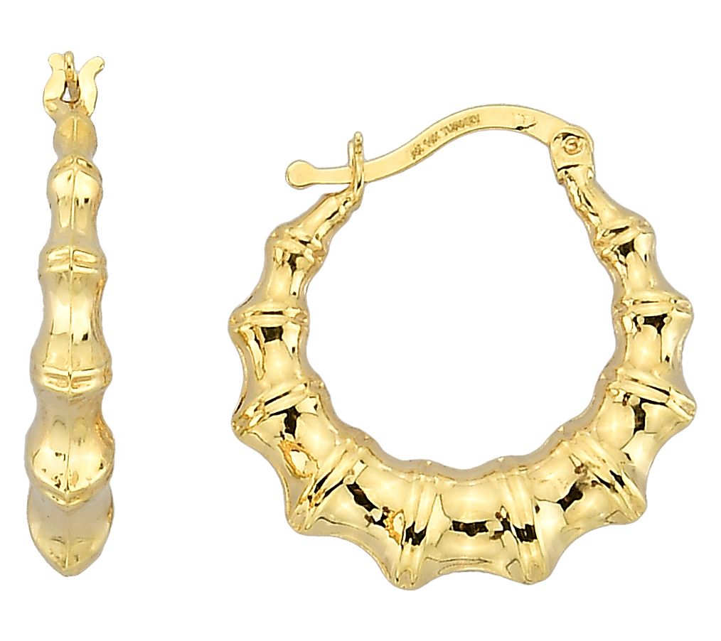 Adorna 14K Gold Bamboo Design Hoop Earrings