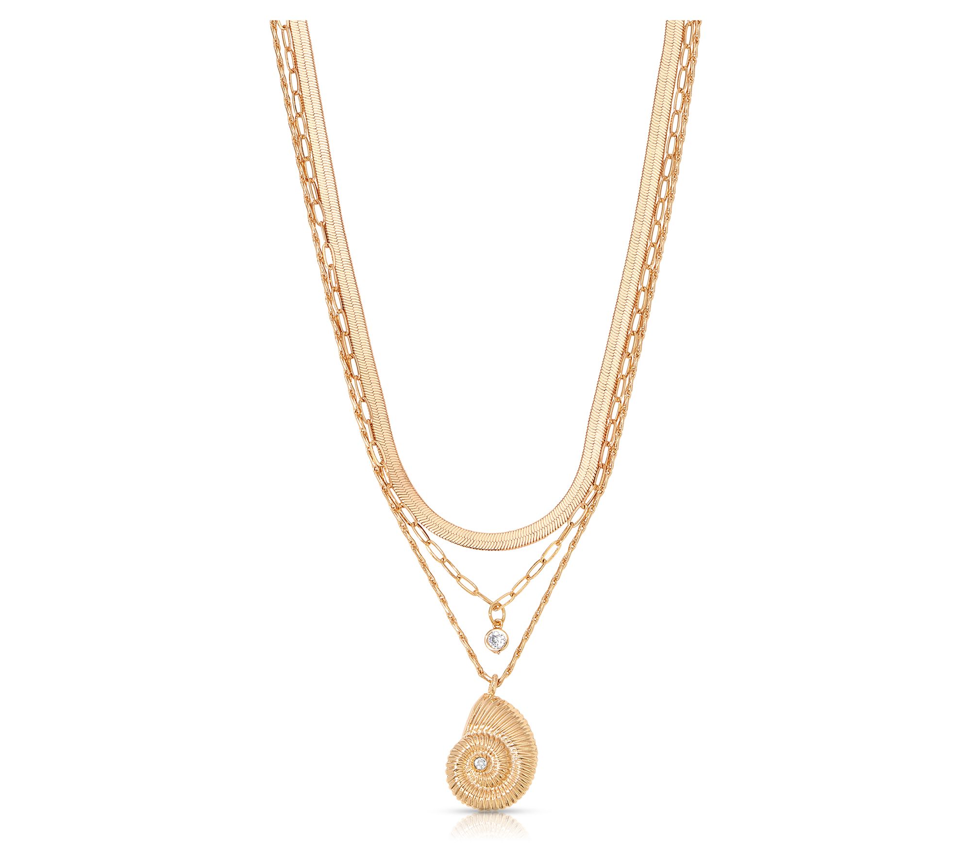 Ettika Crystal Nautilus Shell Pendant Layered Necklace